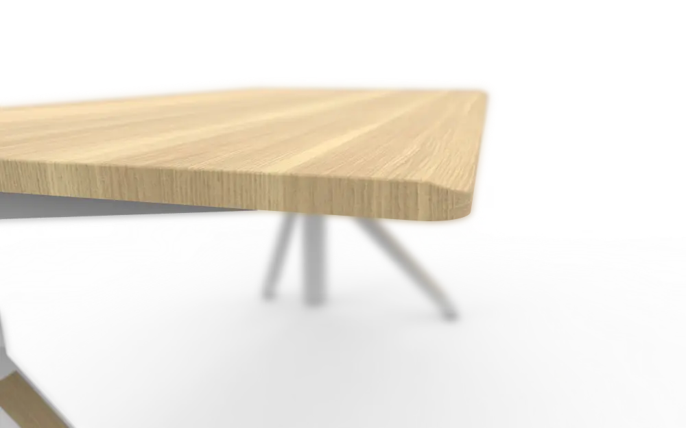 The front edge of the desktop is angled to match the natural downward position of the arms, reducing pressure and friction.