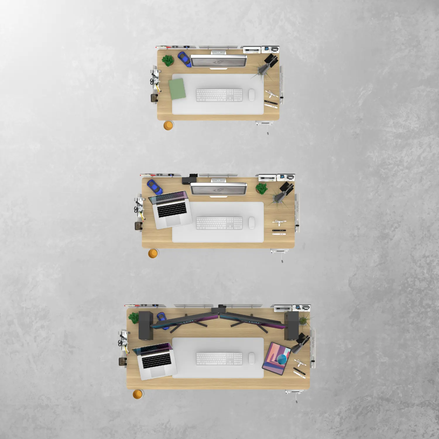 Whether it's a minimalist solo setup or a large creative workstation, the Revon standing desk offers versatile sizing to fit your needs.