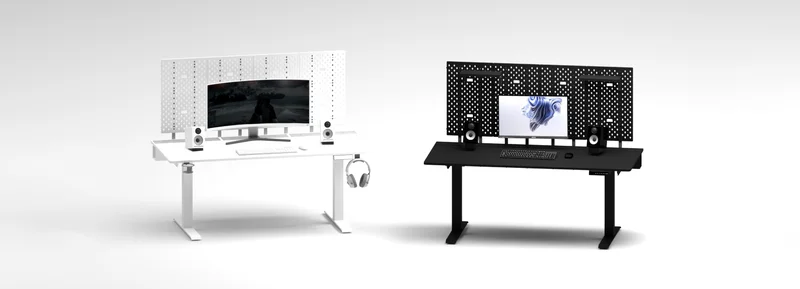 Two small computer stands with a monitor and keyboard, ideal for the best height-adjustable standing desks.