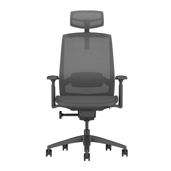 Front view of Sano ergonomic chair in black color.