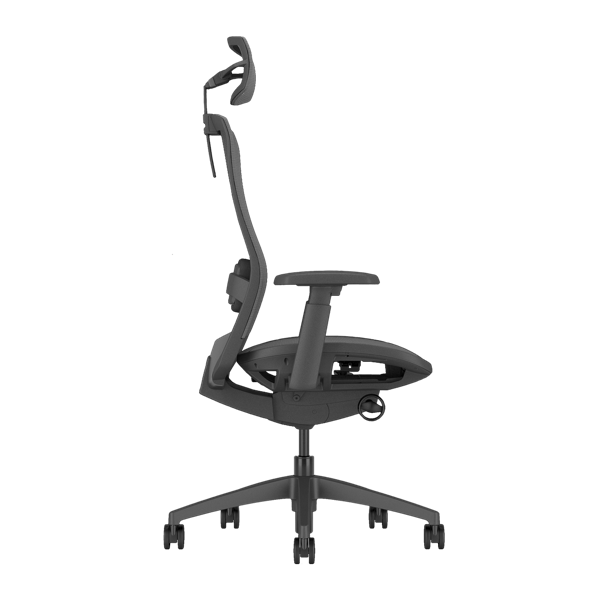 Right-facing view of Sano ergonomic chair in black color.